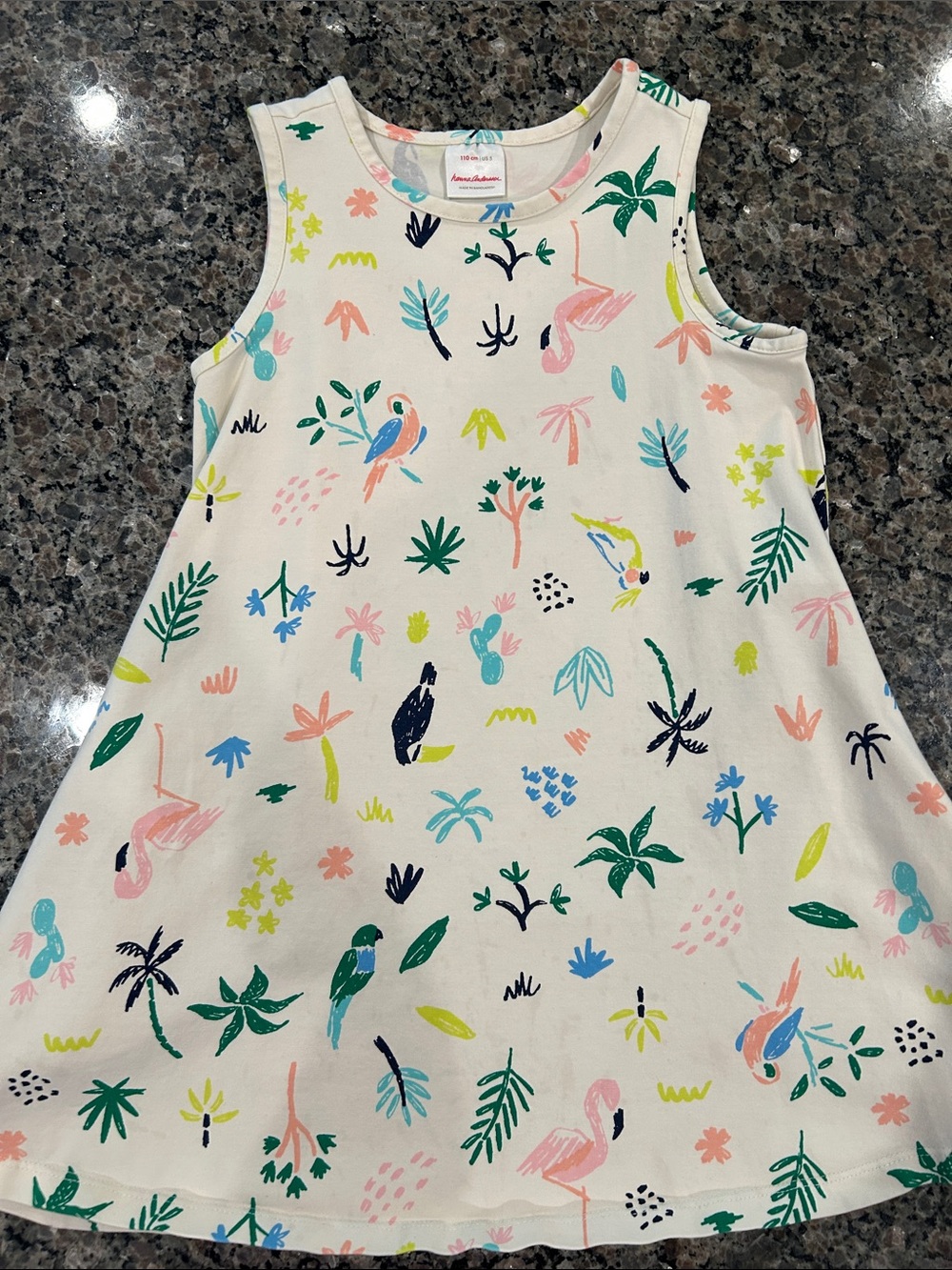 Hanna Andersson Cream Tank Dress with Pink, Green, Blue and Yellow Prints